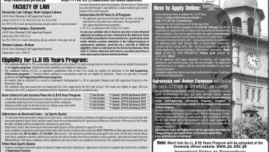 Punjab University Law College Lahore Admission 2025