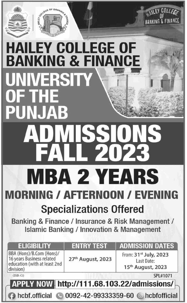 Admission Advertisement for MBA 