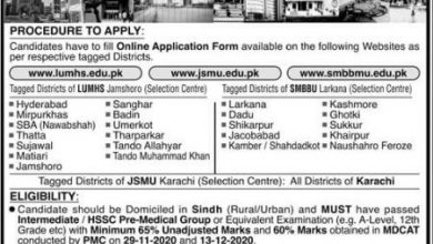 Sindh Medical Colleges Admission 2025-21