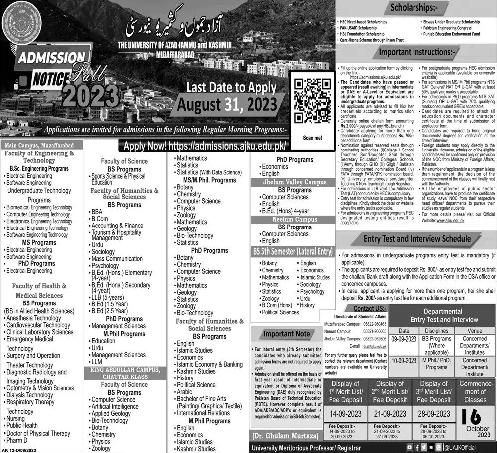 AJK University Muzaffarabad MS, Mphil, PhD, Masters Admissions 2025 1 AJK University Muzaffarabad MS, MPhil, PhD, Masters Admissions 2025