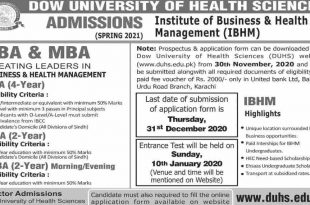 DUHS BBA, MBA Admissions 2022DUHS BBA, MBA Admissions 2022