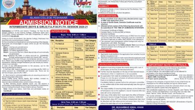 Islamia College Peshawar Admissions 2025-21
