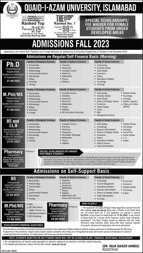 Quaid-i-Azam University Islamabad MS/M.Phil, PhD Admissions 2025 1 Quaid-i-Azam University Islamabad MS/M.Phil, PhD Admissions 2025