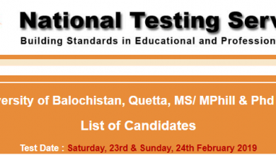 University Of Balochistan NTS Result 2025 For MS MPhil PhD