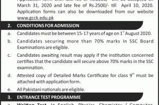 Garrison Cadet College Kohat Admission 2022