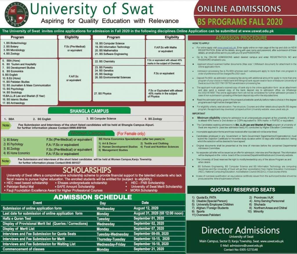 SWAT University Admission 2022 Form, Last Date
