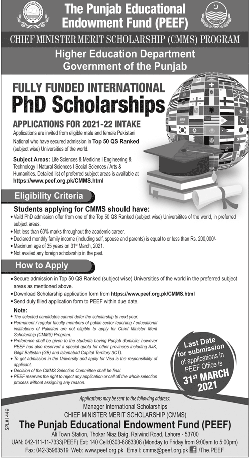 PEEF Scholarship For PhD 2025