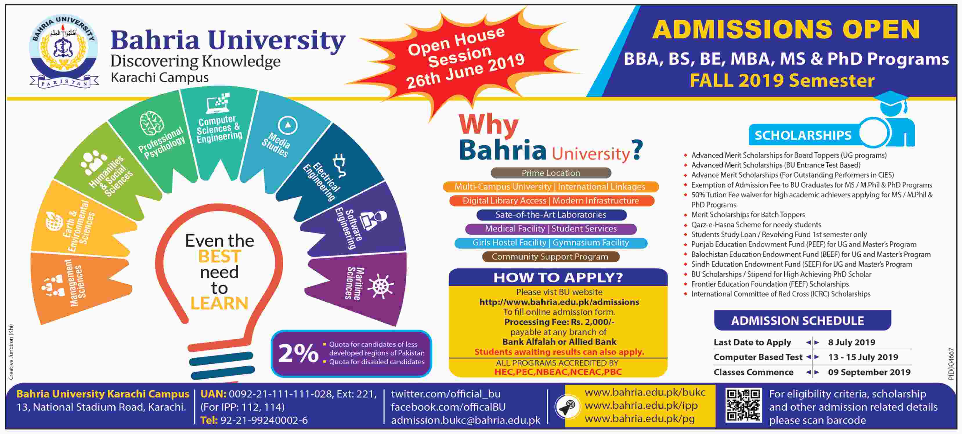 Bahria University Karachi Admission Fall 2019 Form