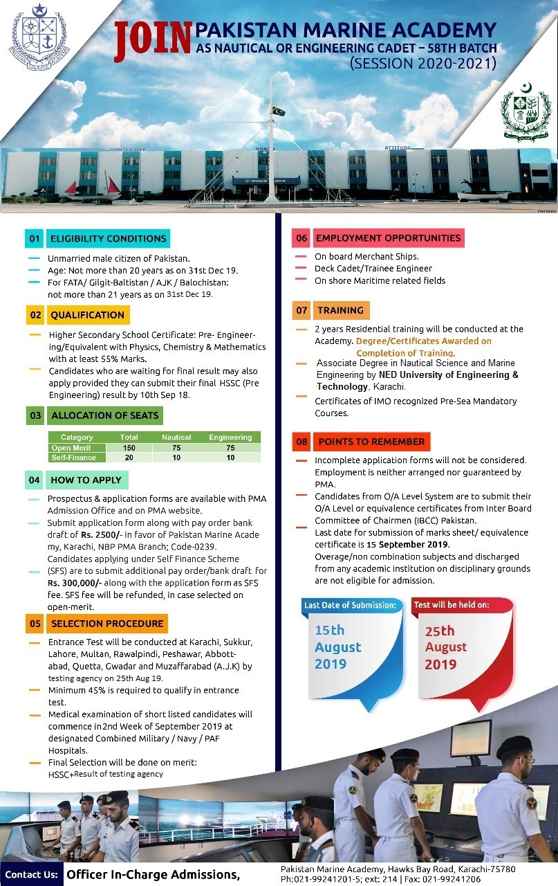 Pakistan Marine Academy Karachi Jobs 2019 58th Batch