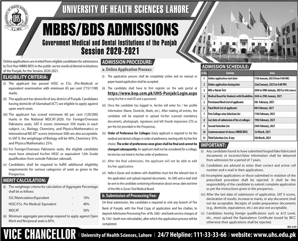 Sahiwal Medical College Admission 2025-2021