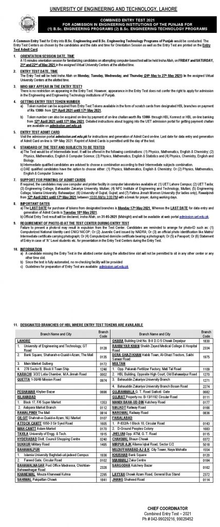 UET Undergraduate Admission Criteria 2025