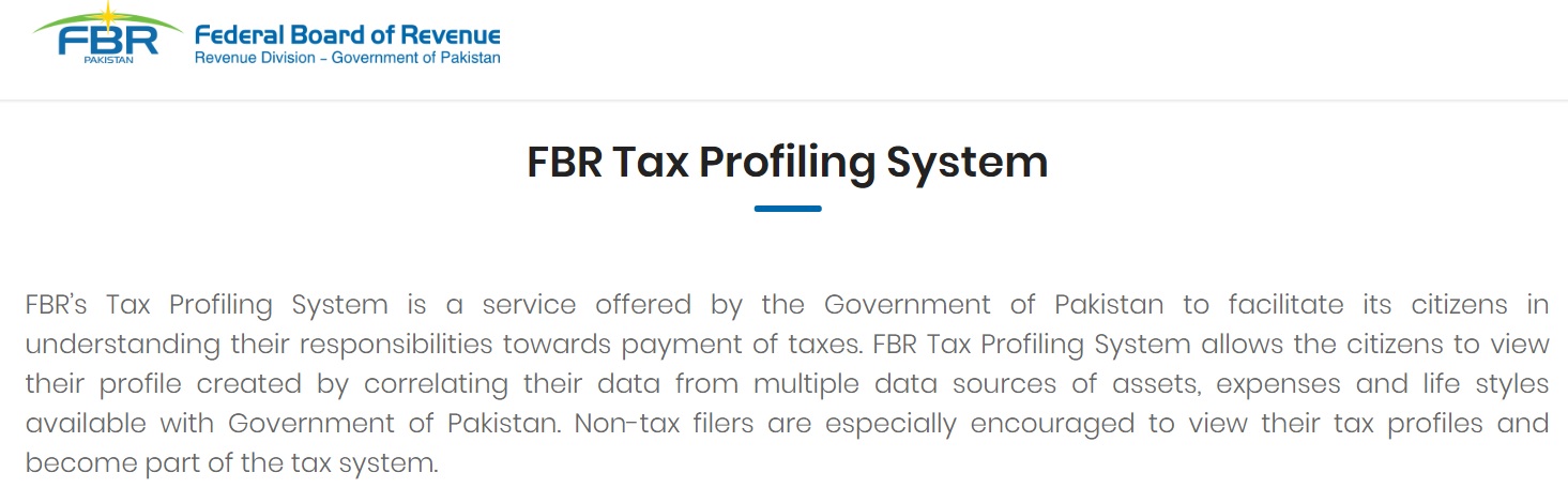 FBR Tax Profile System To Check Assets Information On NADRA