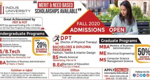 Indus University Karachi Merit List 2020