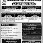 National Textile University Karachi Campus Admission 2025