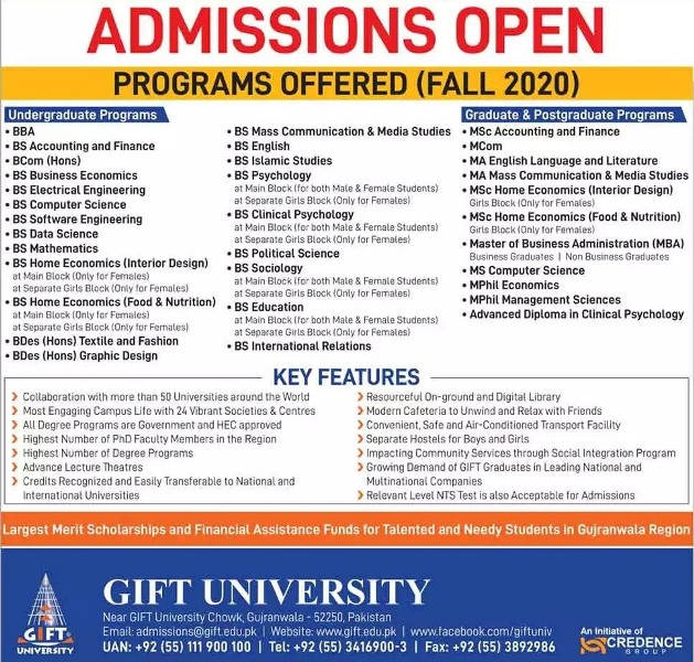 GIFT University Gujranwala Admissions 2025 1 GIFT University Gujranwala Admissions 2025