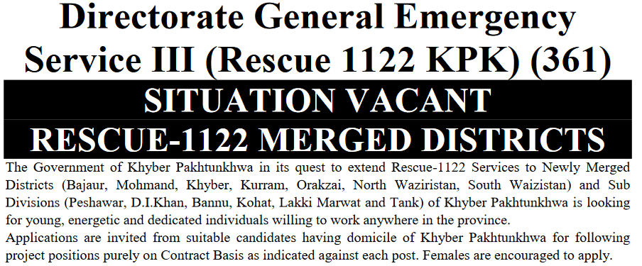 Rescue 1122 KPK Jobs 2022