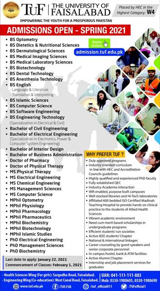 The University Of Faisalabad Admissions 2022