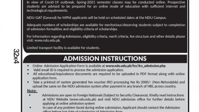 National Defence University Admission 2025 Spring