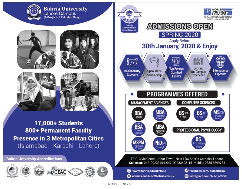 Bahria University Islamabad Spring Admission 2022