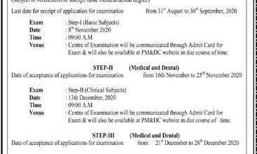 PMDC NEB Exam Schedule 2025-22