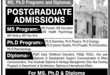 Lahore College For Women University PhD Admissions Spring 2025
