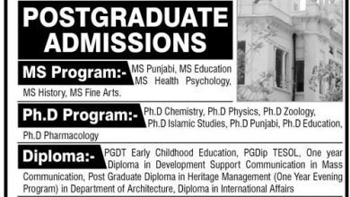 Lahore College For Women University PhD Admissions Spring 2025