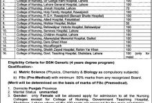 BSC Nursing 4 Years Program Admission 2025 In Punjab