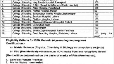BSC Nursing 4 Years Program Admission 2025 In Punjab