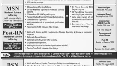 Shifa College Of Nursing Admission 2025-24