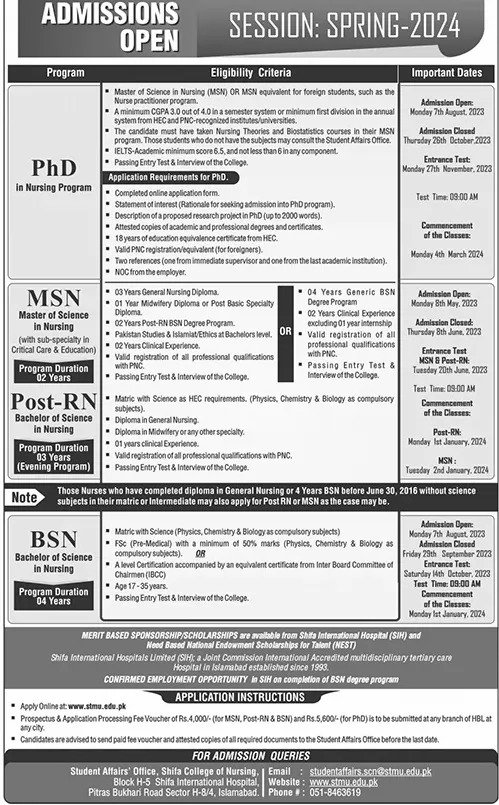 Shifa College Of Nursing Admission 2025-24 1 Shifa College Of Nursing Admission 2025-24