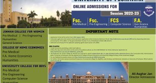 Jinnah College For Women Peshawar FA, FSc Admission 2022