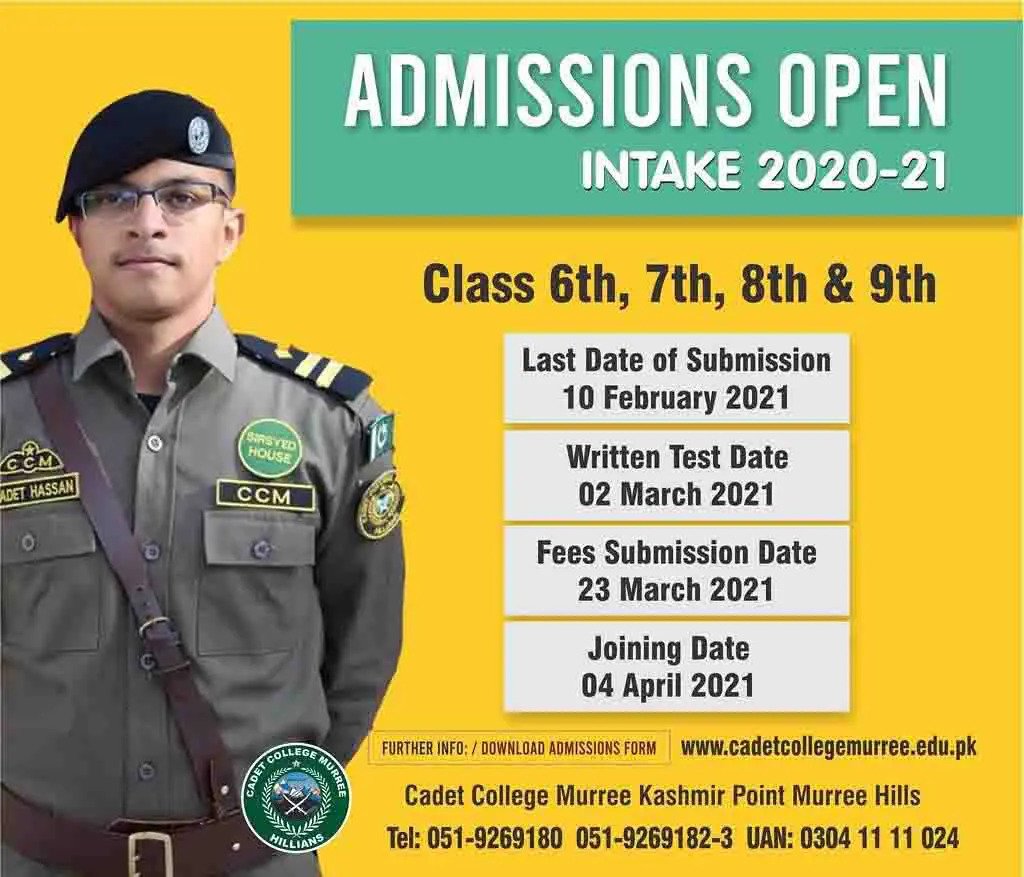 Cadet College Murree Admission 2022-2021
