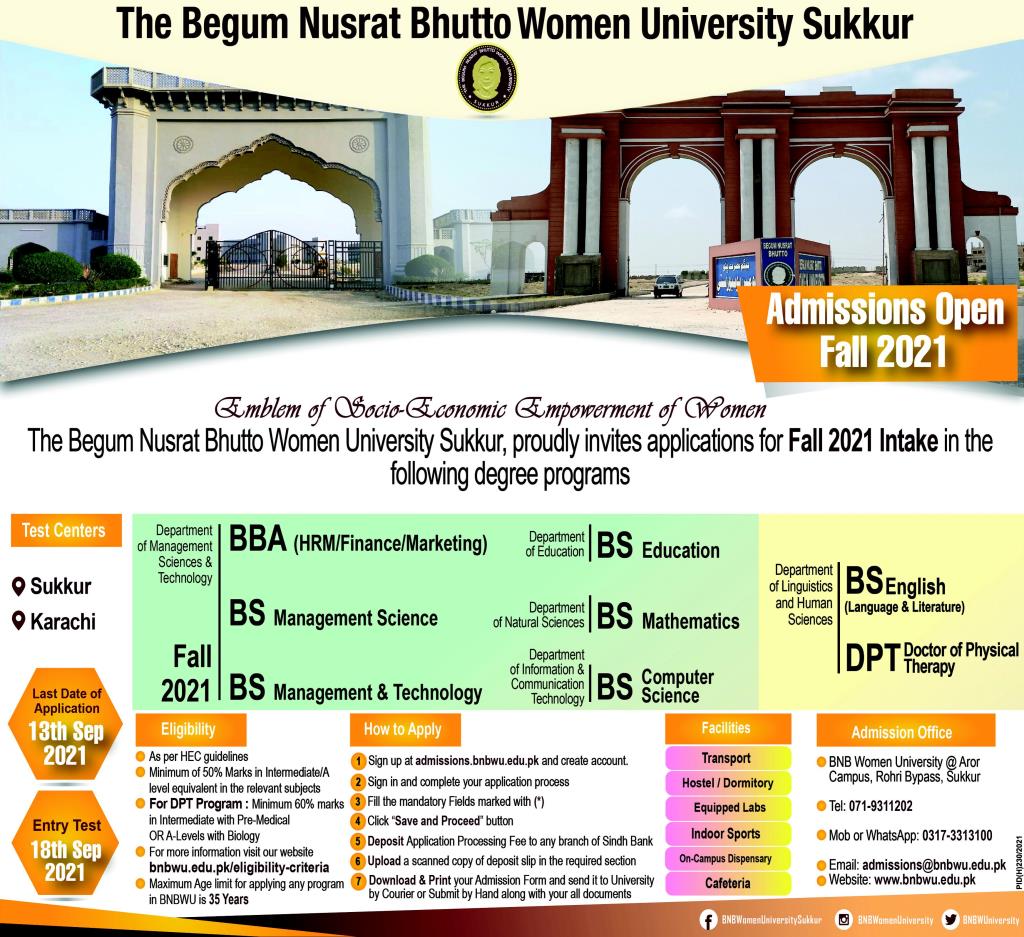The Begum Nusrat Bhutto Women University Sukkur Admission 2025 1 The Begum Nusrat Bhutto Women University Sukkur Admission 2025