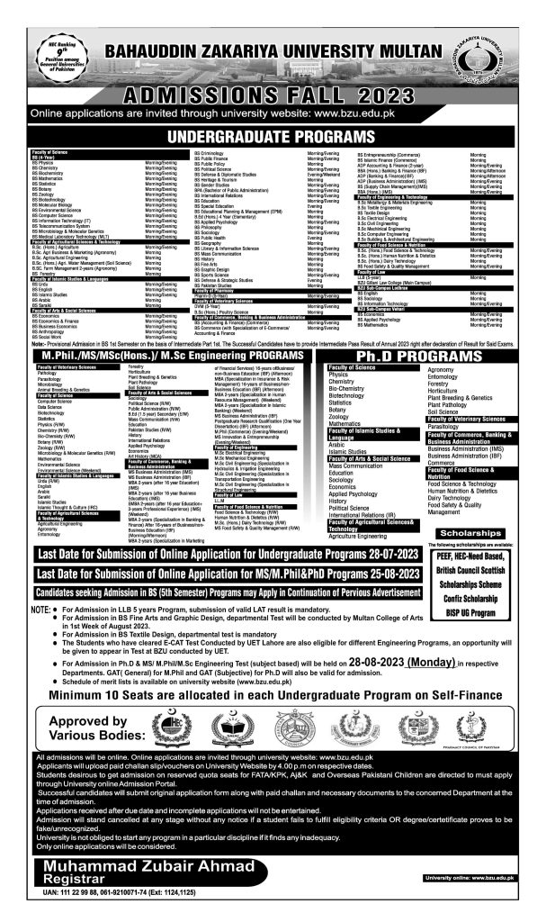 BZU Multan Postgraduate Admission 2025 1 BZU Multan Postgraduate Admission 2025