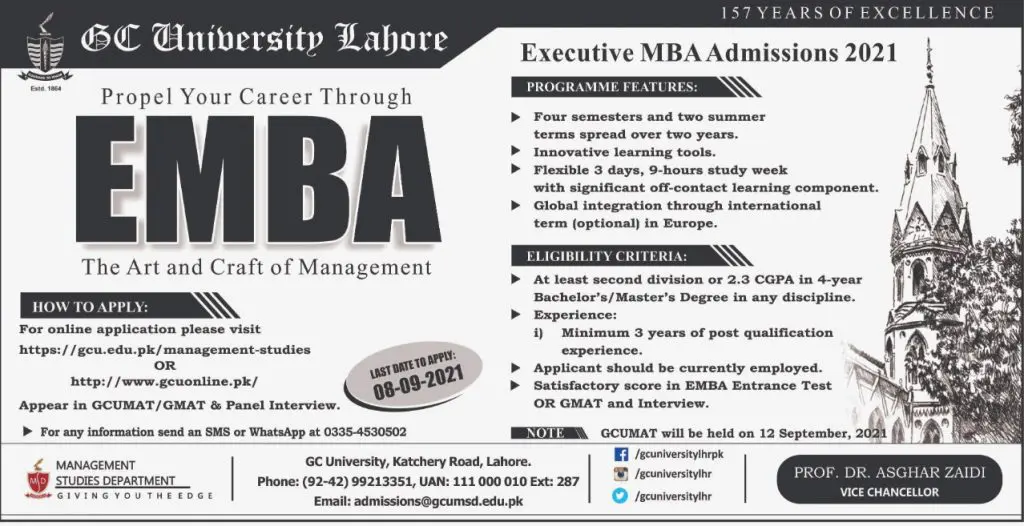 GCU Lahore MBA Executive Admission 2026 1 GCU Lahore MBA Executive Admission 2026