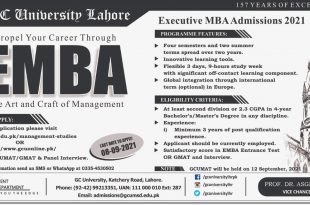 GCU Lahore MBA Executive Admission 2022