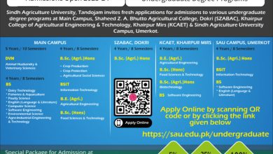 Sindh Agriculture University Tandojam Admission 2025-24