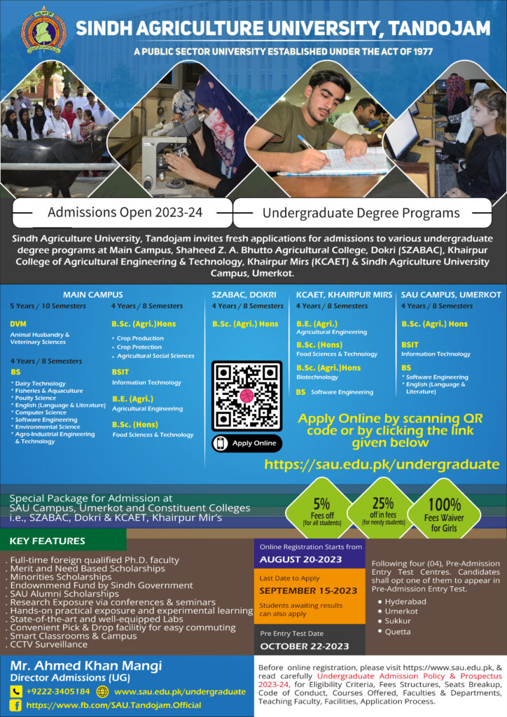 Sindh Agriculture University Tandojam Admission 2025-24 1 Sindh Agriculture University Tandojam Admission 2025-24
