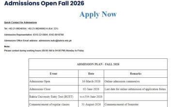 Bahria University Karachi Campus Admission 2026 Spring 6 admission