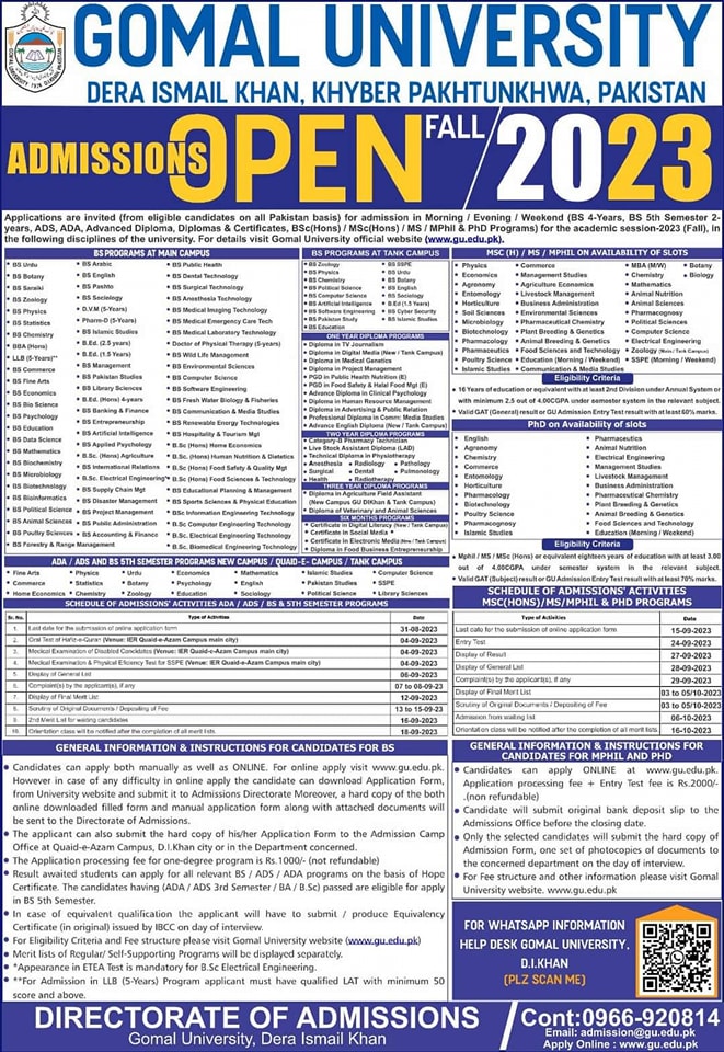 Gomal University Admission 2025