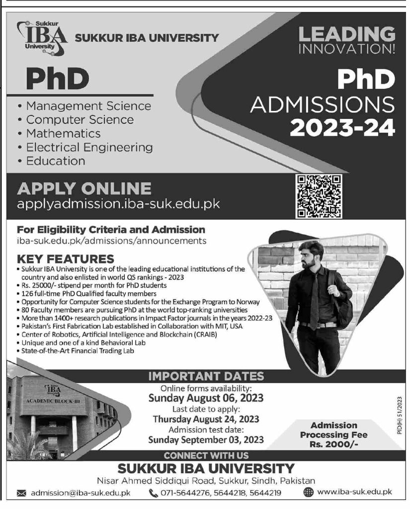 IBA Sukkur MS, M.Phil, PhD Admissions 2025 1 IBA Sukkur MS, M.Phil, PhD Admissions 2025
