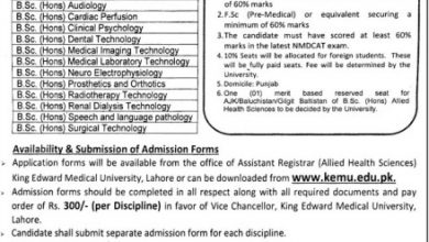 King Edward Medical College BSC Hons Admission 2025