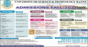 University of Science and Technology Bannu M.Phil, PhD Admission 2025 1 University of Science and Technology, Bannu M.Phil, PhD Admission 2025