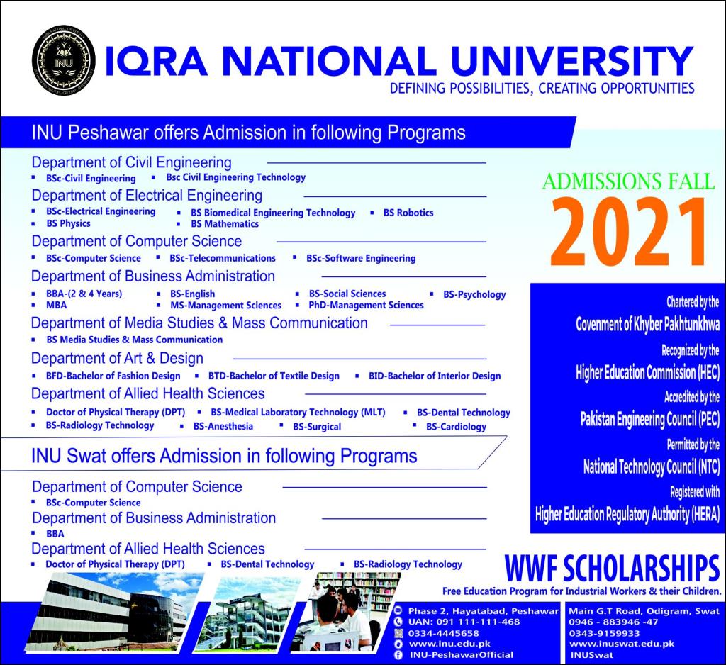 Iqra National University Admission 2022