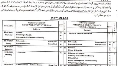 Date Sheet of 10th Class 2025 Multan Board