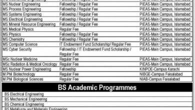 PIEAS BS, MS, PhD Admission 2025