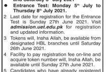 UET Lahore Entry Test Online Registration Form 2025