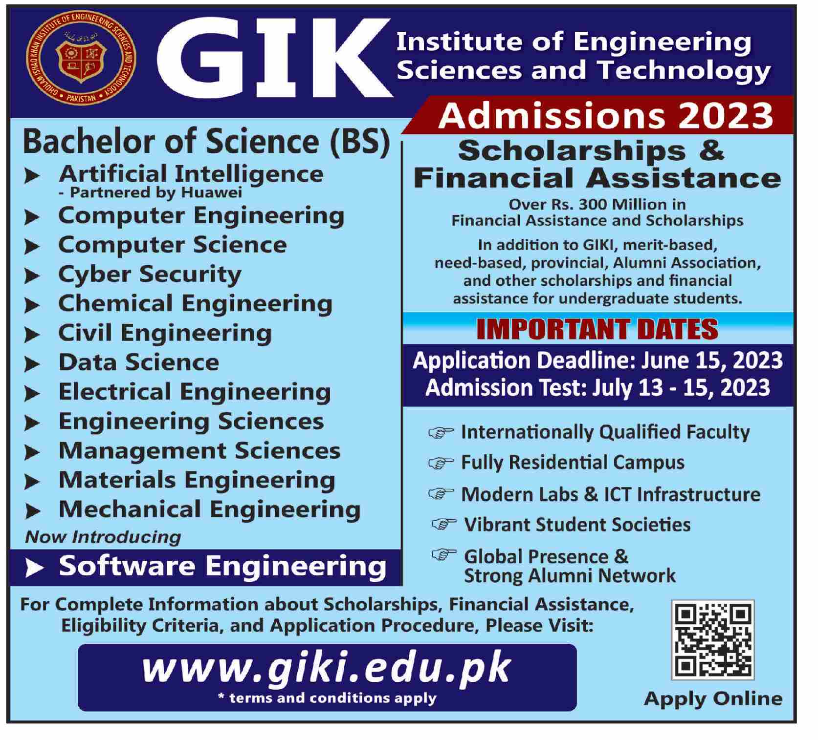 GIKI BS Admissions 2024 Eligibility Criteria Procedure