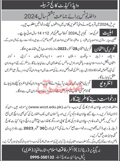 WAPDA Cadet College Tarbela Admission 2025 1 WAPDA Cadet College Tarbela Admission 2025