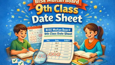 BISE Multan Board 9th Class Date Sheet